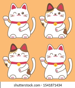 Lucky cat maneki neko cartoon vector set