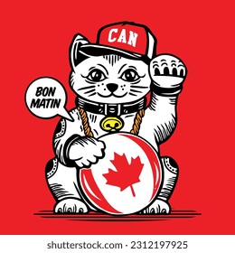 Lucky Cat Vector Illustration Canada Canadian Flag