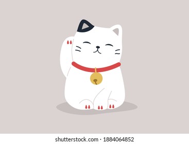A lucky cat waving a paw, a common Japanese figurine bringing good luck to the owner