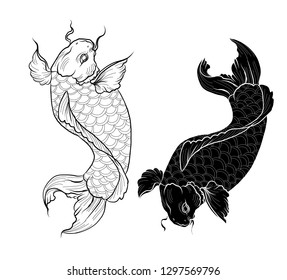 Lucky Chainese animal isolate and outline vector.Koi carp fish tattoo.