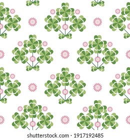 lucky charm, four-leaf clover, seamless vector illustration