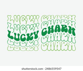 Lucky Charm quote phrase retro wavy groovy mirrored isolated typography sublimation on white background