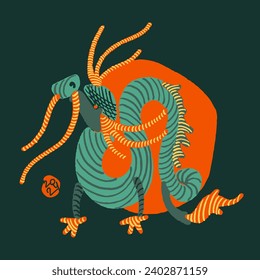 A lucky Chinese dragon made in the style of a simple linocut - vector illustration