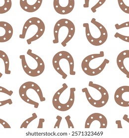 Lucky chocolate horseshoe silhouette. Seamless vector pattern. Endless ornament. Isolated colorless background. Flat style. Repeating symbol of happiness and good luck. Idea for web design.