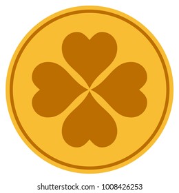 Lucky Cloever gold coin icon. Vector style is a golden yellow flat coin symbol.