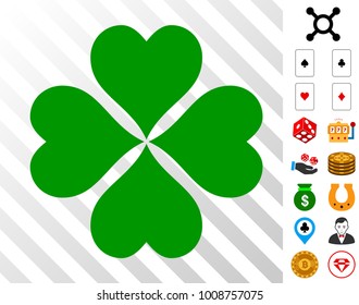 Lucky Cloever pictograph with bonus casino pictograms. Vector illustration style is flat iconic symbols. Designed for gambling software.