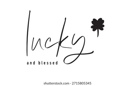 Trébol de la suerte Color negro Icono de objeto Texto Caligrafía Letras escritas a mano Guion Color negro Objeto Suerte Día de San Patricio 17 Diecisiete de marzo Mes Bendición Buena suerte Trébol Suerte Bendito 
