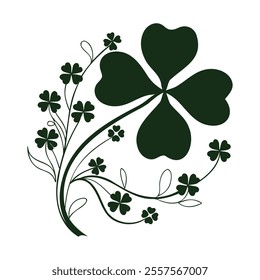 Lucky Clover Cluster Four-Leaf Clover Silhouette with Decorative Botanical Arrangement