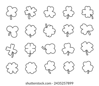 Lucky clover. Coloring Page. Traditional Irish symbol for St. Patrick s day. Hand drawn style. Vector drawing. Collection of design elements.