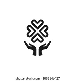 Lucky clover and hand illustration for simple logo design