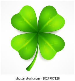 Lucky clover leaf, four isolated on white, for St. Patrick's day. Vector illustration.