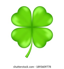 Lucky clover leaf, four isolated on white, for St. Patrick's day. Vector illustration.