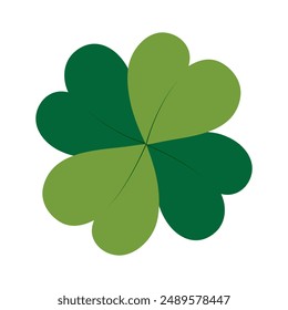 Lucky Clover leaf with four petals in trendy monochrome green. Sticker icon design concept Top view