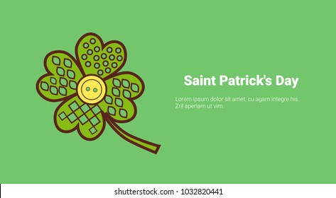Lucky Clover Leaf With Golden Coin On Saint Patricks Day Template Background With Copy Space Vector Illustration