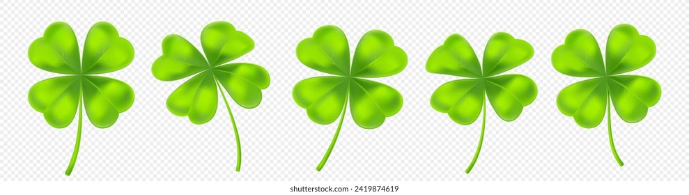 Lucky clover leaf  set in realistic style. Cartoon single shamrock. 