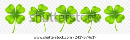 Lucky clover leaf  set in realistic style. Cartoon single shamrock. 