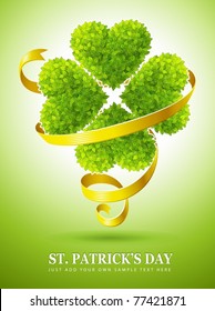 lucky clover made of green leaves and ribbon for saint Patrick's day vector illustration