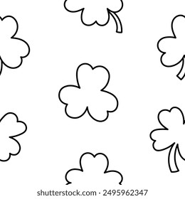 Lucky clover. Seamless pattern. Coloring Page. Traditional Irish symbol for St. Patrick s day. Hand drawn style. Vector drawing. Design ornaments.