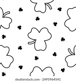 Lucky clover. Seamless pattern. Coloring Page. Traditional Irish symbol for St. Patrick s day. Hand drawn style. Vector drawing. Design ornaments.