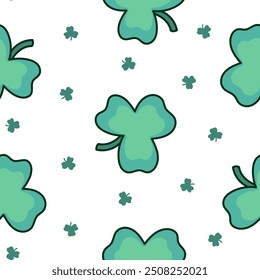 Lucky clover. Seamless pattern. Traditional Irish symbol for St. Patrick s day. Hand drawn style. Vector drawing. Design ornaments.