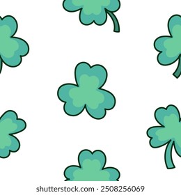 Lucky clover. Seamless pattern. Traditional Irish symbol for St. Patrick s day. Hand drawn style. Vector drawing. Design ornaments.