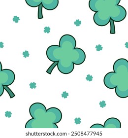 Trébol de la suerte. Patrón sin fisuras. Símbolo irlandés tradicional para el día de San Patricio. Estilo dibujado a mano. Dibujo de Vector. Diseña adornos.