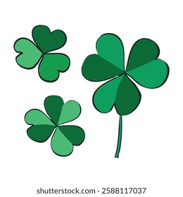 lucky clover set. A charming collection of shamrocks and four leaf clovers, perfect for St. Patrick's Day, Irish-themed designs, and lucky decorations.