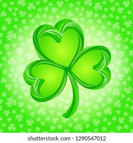 Lucky clover. St Patricks Day shamrock vector illustration. Three-leaf clover icon.