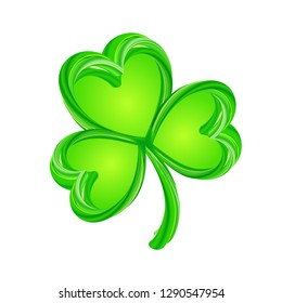 Lucky clover. St Patricks Day shamrock vector illustration. Three-leaf clover icon.