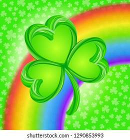 Lucky clover. St Patricks Day shamrock vector illustration. Three-leaf clover icon.