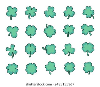 Lucky clover. Traditional Irish symbol for St. Patrick s day. Hand drawn style. Vector drawing. Collection of design elements.