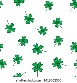 Lucky clovers doodle seamless pattern. Good luck texture background.