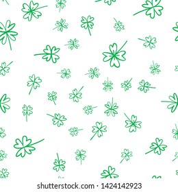 Lucky clovers doodle seamless pattern. Good luck texture background.