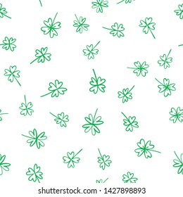 Lucky clovers doodle seamless pattern. Good luck texture background.