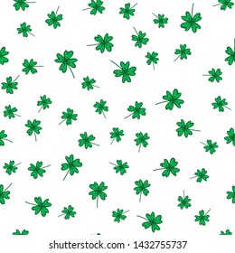 Lucky clovers doodle seamless pattern. Good luck texture background.