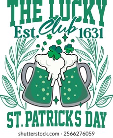 The Lucky Club Green Beer Irish St Patrick's Day T shirt Design