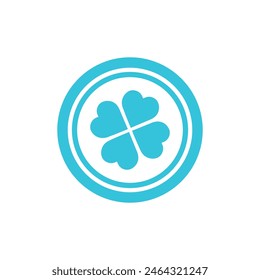 Lucky coin with four leaf clover, Isolated on white background