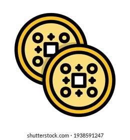 Lucky Coin Icon or Logo in Colored Outline Style, perfect for website mobile app presentation