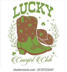 LUCKY COW GIRL CLUB  St.Patrick’s Day Funny Saying T-Shirt Design