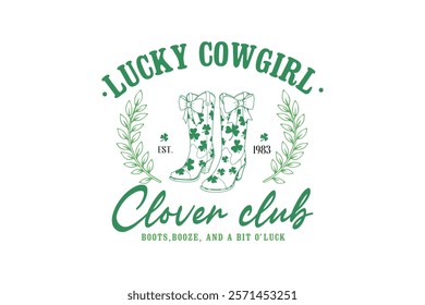 Lucky cowgirl clover club, St. Patrick’s Day Typography T Shirt Design