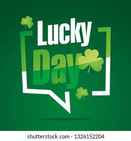 Lucky Day St Patrick's Day in brackets speech green clover isolated sticker icon banner