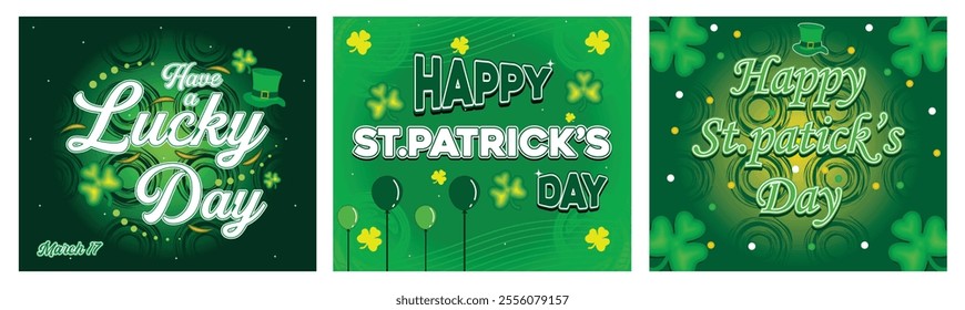 Lucky Day St. Patrick's Day. Shamrocks and Balloons. Clover leaves. Set flat vector modern illustration 