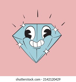 The lucky diamond is glowing. Vintage toons: funny character, vector illustration trendy classic retro cartoon style 30s.