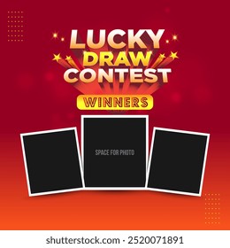 Lucky Draw Contest Winners, Social Media Post Design Illustration Layered. Win, Prizes, Give away contest, Marketing