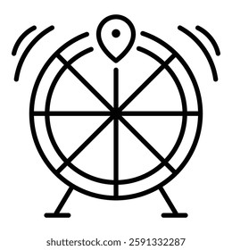 Lucky draw line icon with editable stroke, representing game and lottery, featuring a spinning wheel