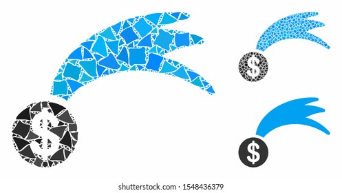 Lucky falling dollar composition of abrupt elements in different sizes and shades, based on lucky falling dollar icon. Vector abrupt elements are organized into composition.