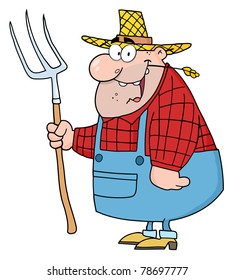 Lucky Farmer Man Carrying A Rake