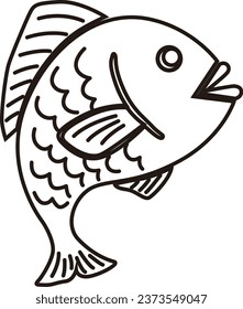 Lucky fish, sea bream, line drawing white paint