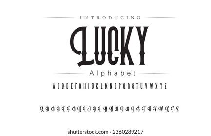 Lucky Font. Alphabet. Script. Typeface. Label .Vintage typeface. For labels and different type designs