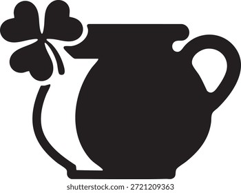 Trébol de cuatro hojas de la suerte en una olla negra